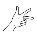 Hand gesture, hand sign, Flemings left hand rule, monochrome illustration